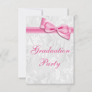 Damask & Faux Bow Girls Graduation Party Invitation