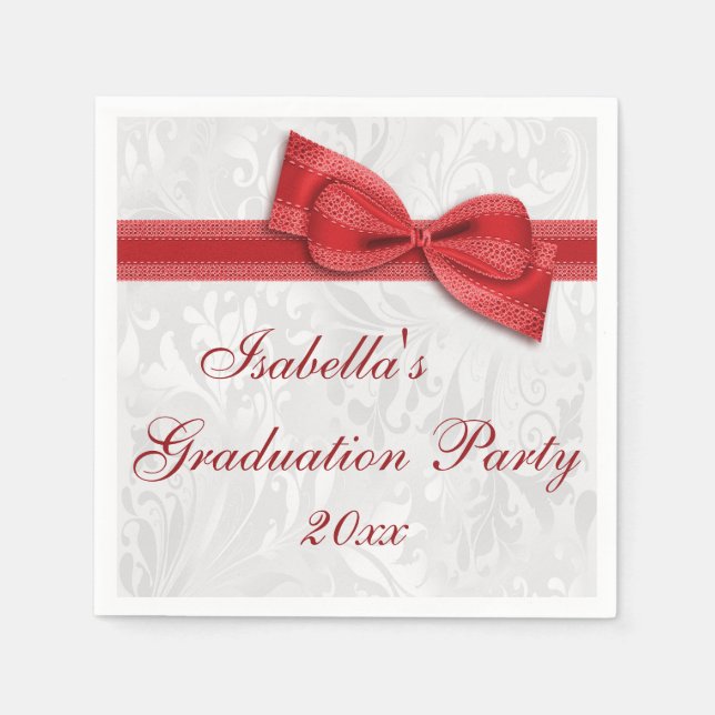 Damask & Faux Bow Girls Graduation Party Napkins (Front)