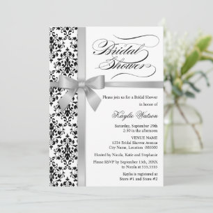 Damask Faux Silver Ribbon Bridal Shower Invitation