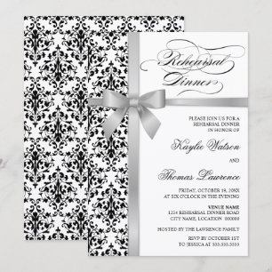 Damask Faux Silver Ribbon Rehearsal Dinner Invitation