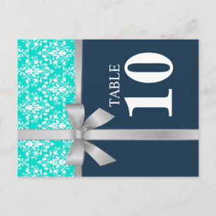 Damask Faux Silver Ribbon Table Number Card