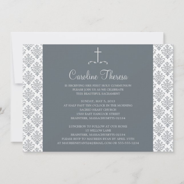 Damask First Communion Invitation (Front)