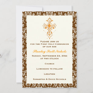 Damask First Holy Communion Baptism Confirmation Invitation