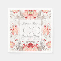 Damask Floral 100th Birthday Party Paper Napkin