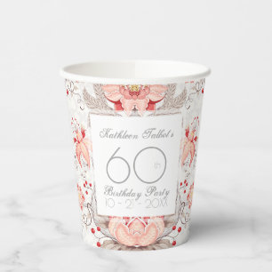 Damask Floral 60th Birthday Party Paper Cup