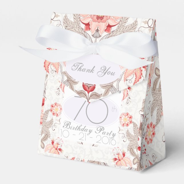 Damask Floral 70th Birthday Thank You Favour Box (Front Side)