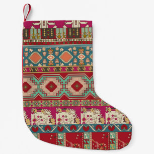 Damask, floral and geometric with colourful patchw small christmas stocking