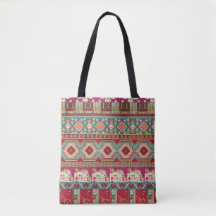 Damask, floral and geometric with colourful patchw tote bag