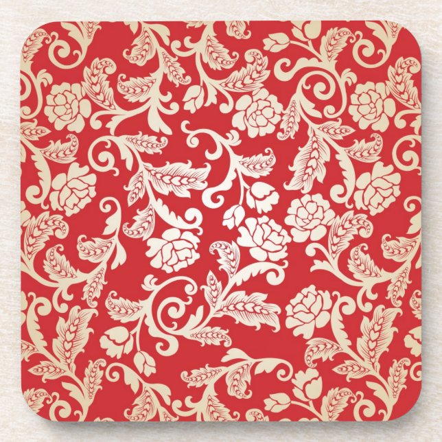 Damask floral background pattern coaster (Front)