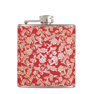 Damask floral background pattern hip flask