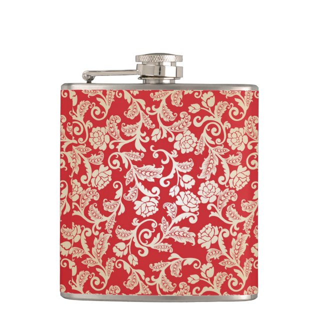 Damask floral background pattern hip flask (Front)