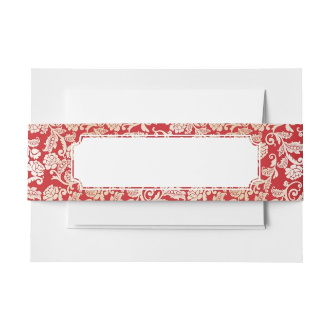 Damask floral background pattern invitation belly band (Front Example)