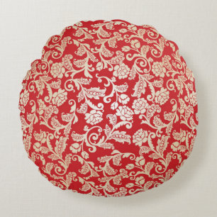 Damask floral background pattern round cushion