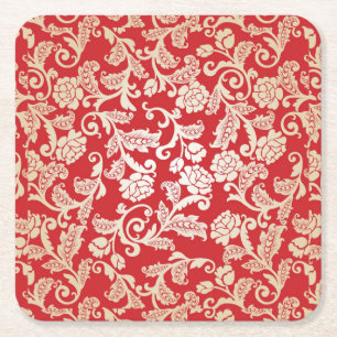 Damask floral background pattern square paper coaster