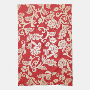 Damask floral background pattern tea towel