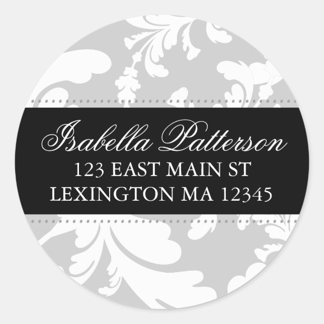 Damask Floral Circle Return Address Label (Front)