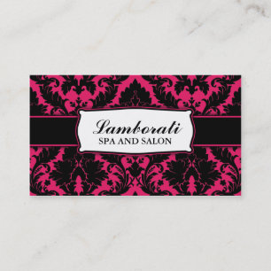 Damask Floral Elegant Modern Hot Pink and Black Business Card
