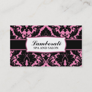 Damask Floral Elegant Modern Pink and Black Business Card