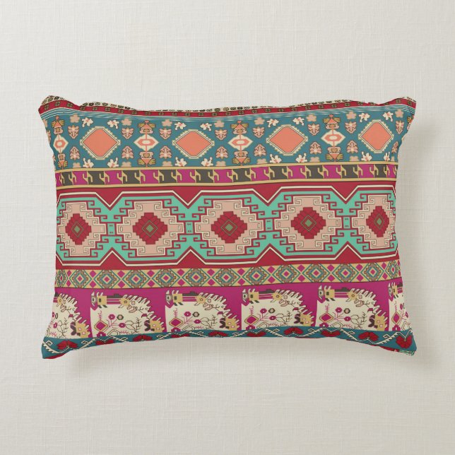 Damask Floral Geometric Colourful Patchwork Decorative Cushion (Front)