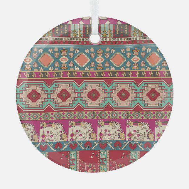 Damask Floral Geometric Colourful Patchwork Glass Tree Decoration (Front)