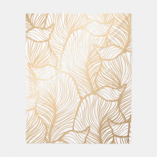 Damask floral gold Fleece Blanket (Front)