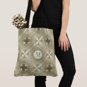 damask floral golden seamless pattern.monogram. tote bag