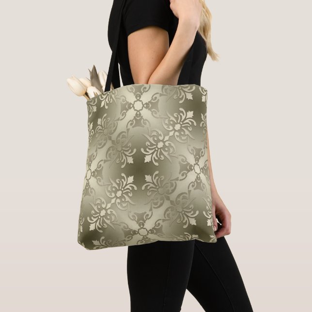 damask floral golden seamless pattern tote bag (Close Up)