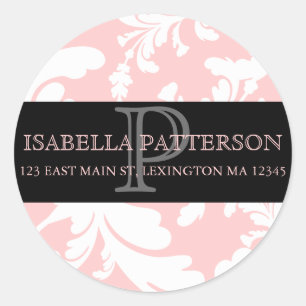 Damask Floral Monogram Circle Address Label