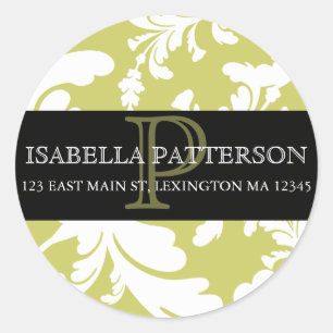 Damask Floral Monogram Circle Address Label