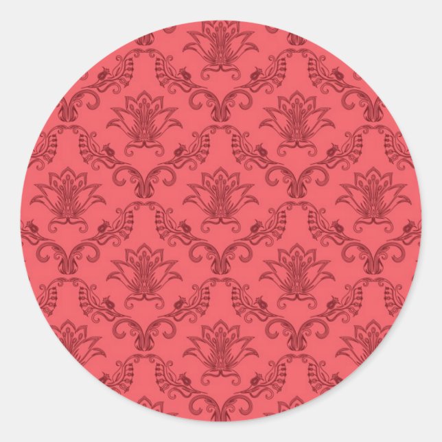 Damask floral pattern classic round sticker (Front)