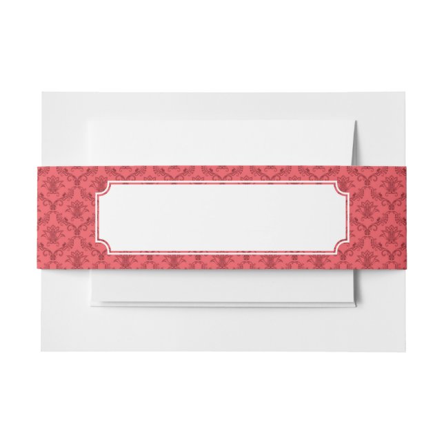 Damask floral pattern invitation belly band (Front Example)