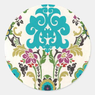 Damask Floral Patterns Plum Turquoise Classic Round Sticker