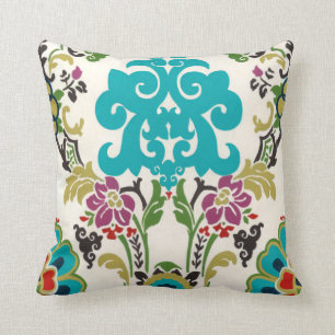 Damask Floral Patterns Plum Turquoise Cushion