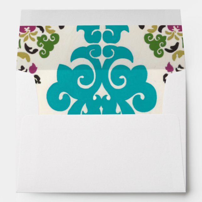 Damask Floral Patterns Plum Turquoise Envelopes (Back (Bottom))