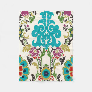 Damask Floral Patterns Plum Turquoise Fleece Blanket