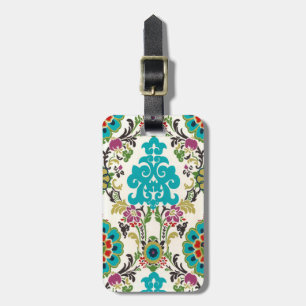 Damask Floral Patterns Plum Turquoise Luggage Tag