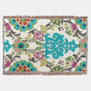 Damask Floral Patterns Plum Turquoise Throw Blanket