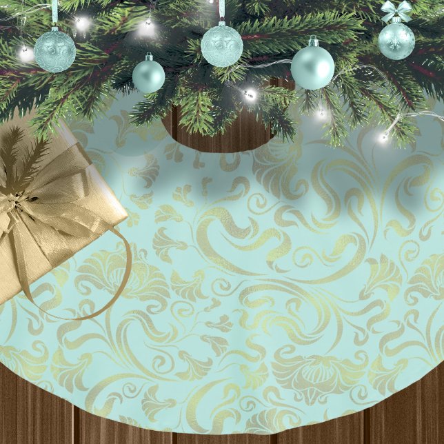Damask Floral Shimmer Gold on Any Colour ID461 Brushed Polyester Tree Skirt (Creator Uploaded)