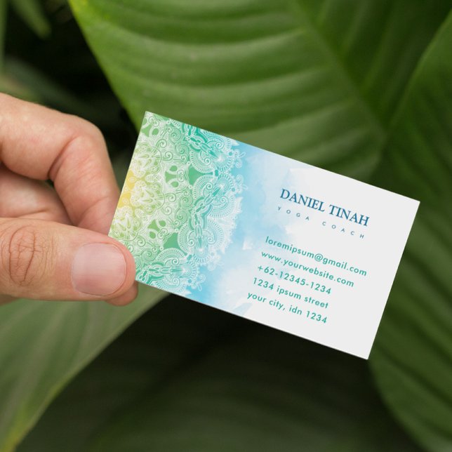 Damask Floral Watercolor Mandala Yoga Meditation Business Card (Creator Uploaded)