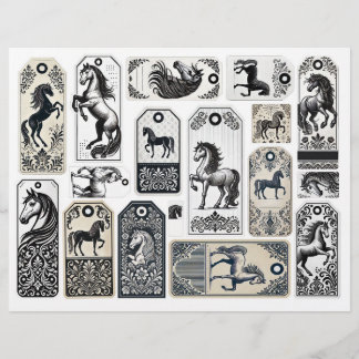 Damask Flourished Tags with Horses