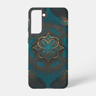 Damask Flower Blue Black Gold Samsung Galaxy Case
