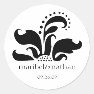 Damask Flower Design Classic Round Sticker