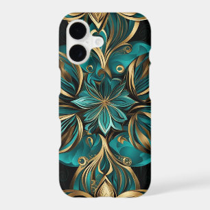 Damask Flower Gold Emerald Black