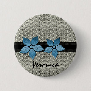 Damask Flowers Striped Border Button