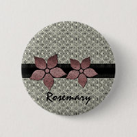 Damask Flowers Striped Border Button