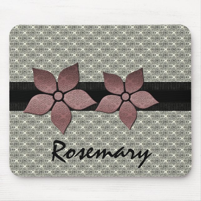 Damask Flowers Striped Border Mousepad (Front)