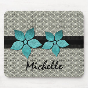 Damask Flowers Striped Border Mousepad