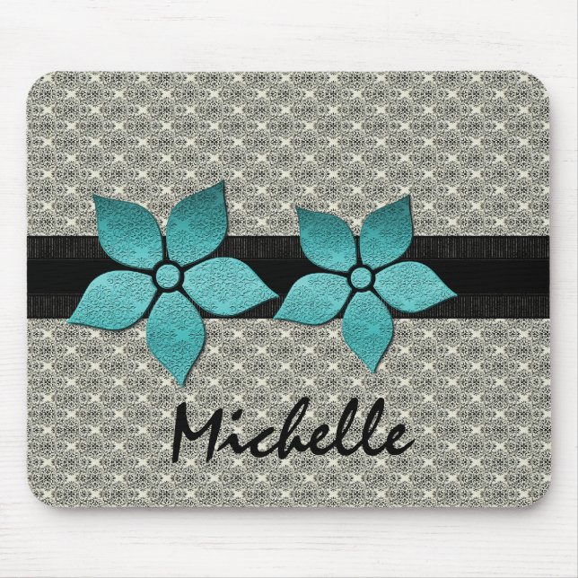Damask Flowers Striped Border Mousepad (Front)