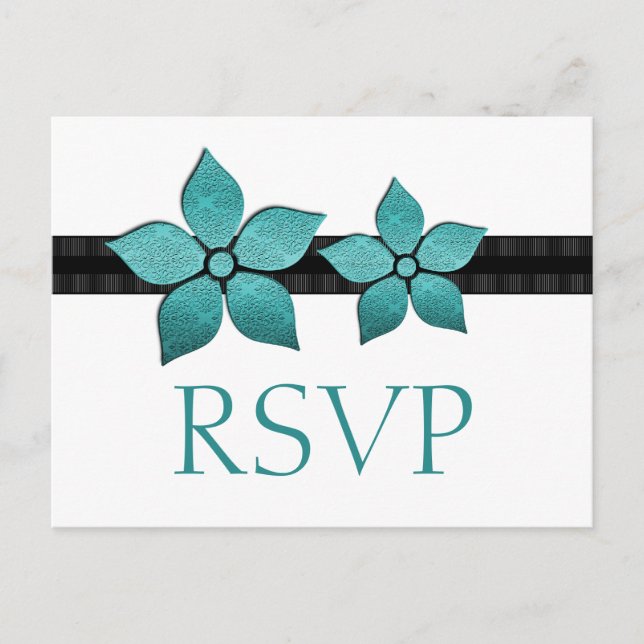 Damask Flowers Striped Border RSVP Card (Front)
