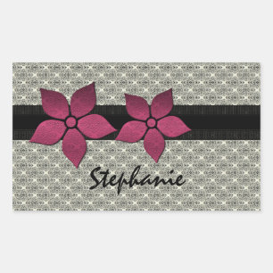 Damask Flowers Striped Border Stickers